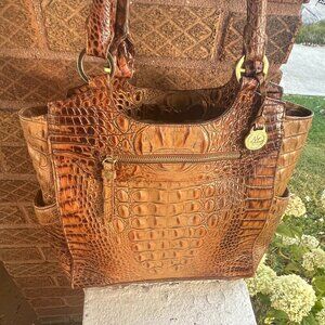 BRAHMIN Melbourne Toasted Almond Moc Croc Top Handles Shoulder Bag Hobo Rare
